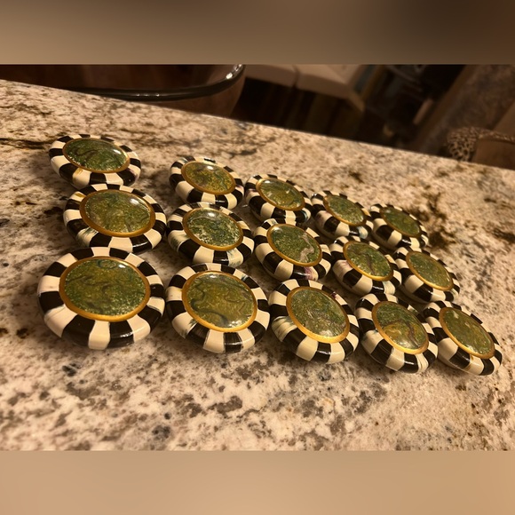 SOLD OUT - Mackenzie Childs Courtly Check with Green Center Knob - Sold as a Set - Picture 2 of 7